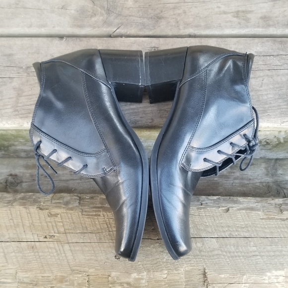 Vintage 90s y2k Bratz Lace Up Square Toe Chunky Heel Black Ankle Boots Booties - Picture 3 of 11